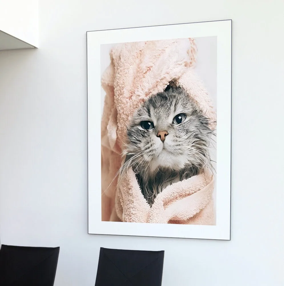 Cat In Robe Poster PRINTABLE WALL ART, Funny Cat Poster, Fashion Poster, Blush Pink Wall Art, Glam Bathroom Wall Art, Cat Themed Gifts, Cat Lover