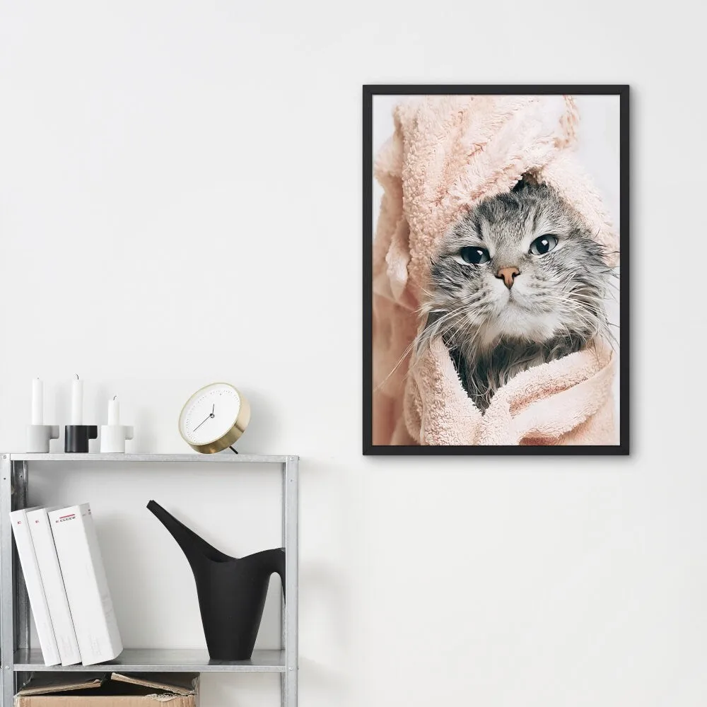 Cat In Robe Poster PRINTABLE WALL ART, Funny Cat Poster, Fashion Poster, Blush Pink Wall Art, Glam Bathroom Wall Art, Cat Themed Gifts, Cat Lover