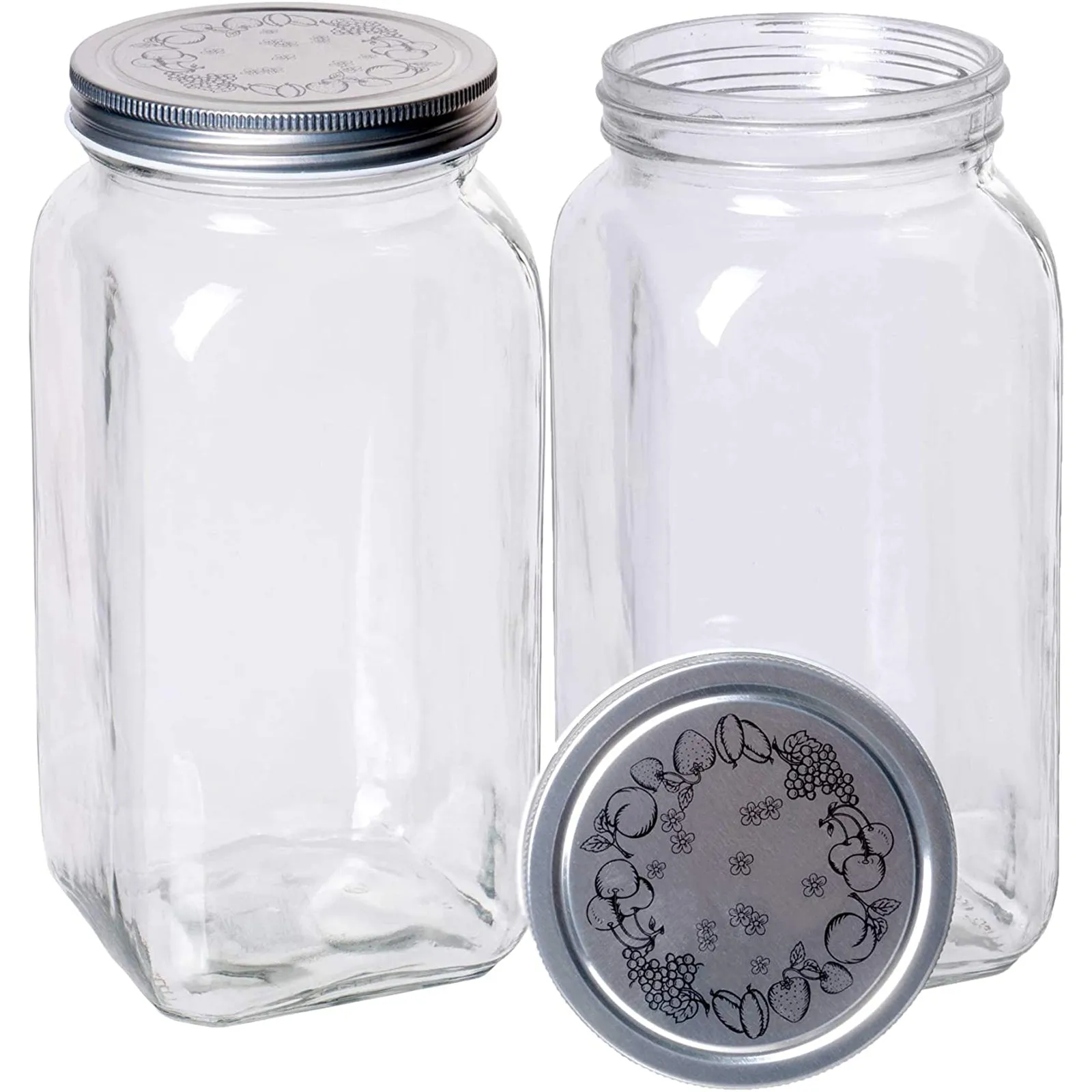 Classic Food Saver Canister, Square Glass Storage Container Jar with Metal Lid - 67.75 Ounces