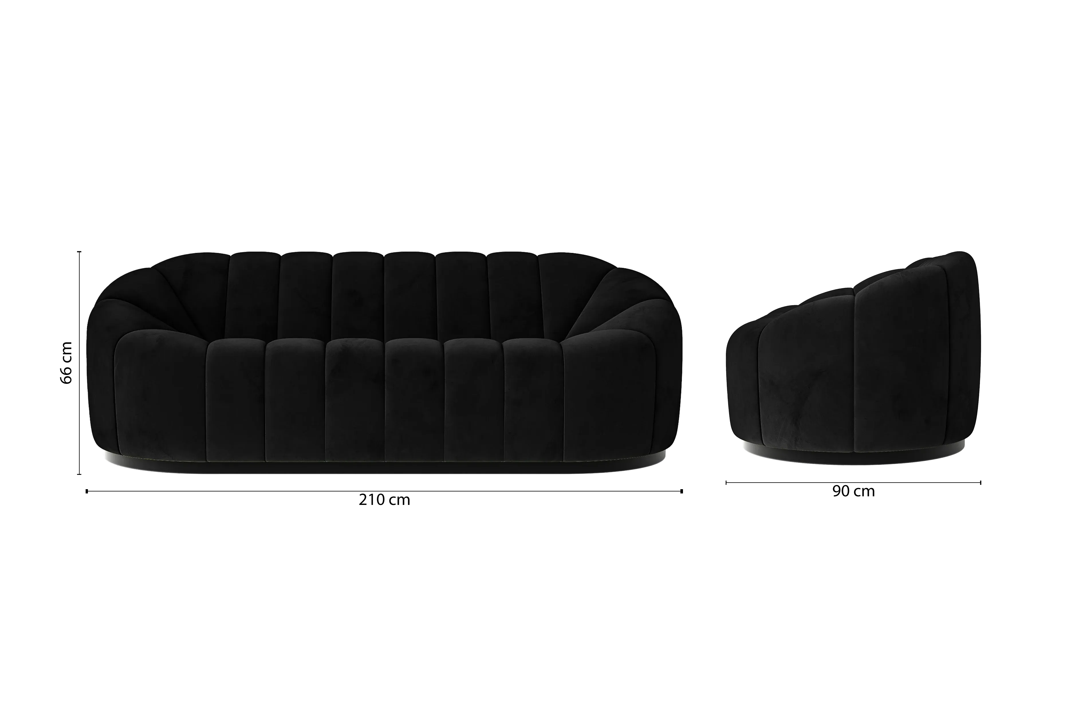 Columbia 3 Seater Sofa Black Velvet