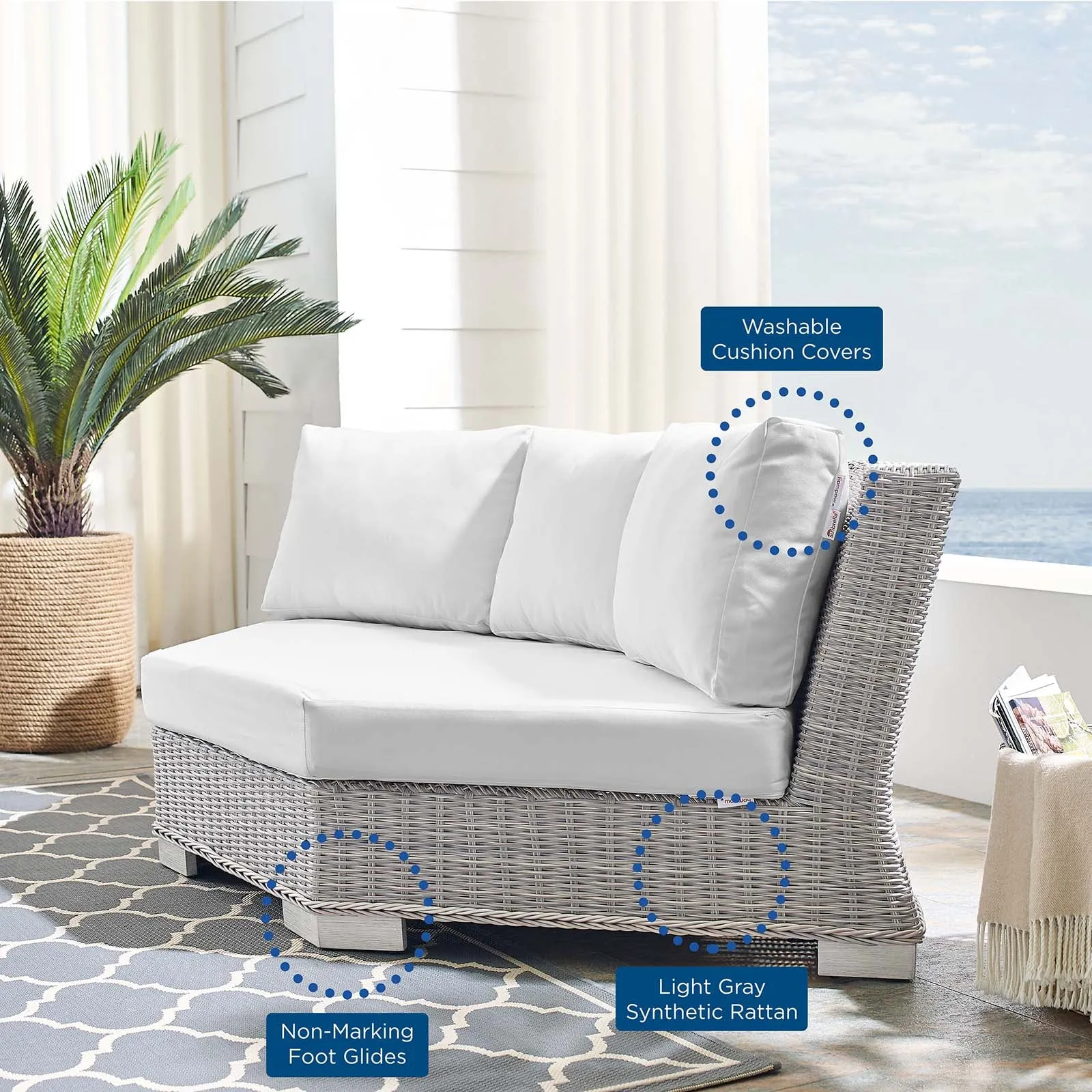 Conway Sunbrella® Outdoor Patio Wicker Rattan Round Corner Chair