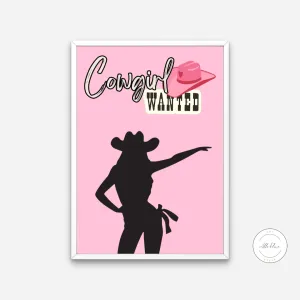 Cowgirl Wanted Pink Wall Art PRINTABLE ART, Pink Dorm Decor, Cowgirl Aesthetic, Cowgirl Art, Cowgirl Hat, Country Poster