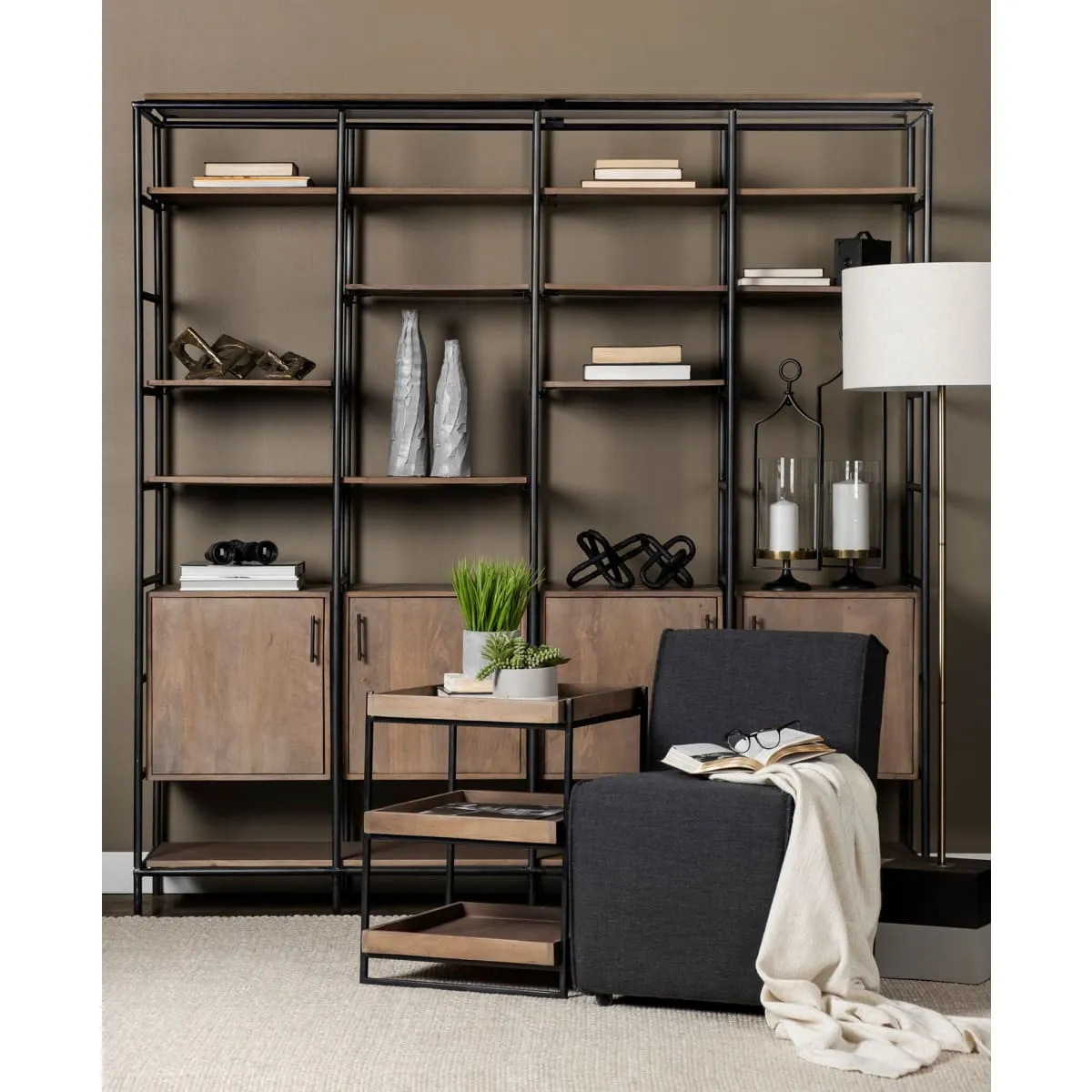 Darius Shelving Unit Brown Wood | Black Metal