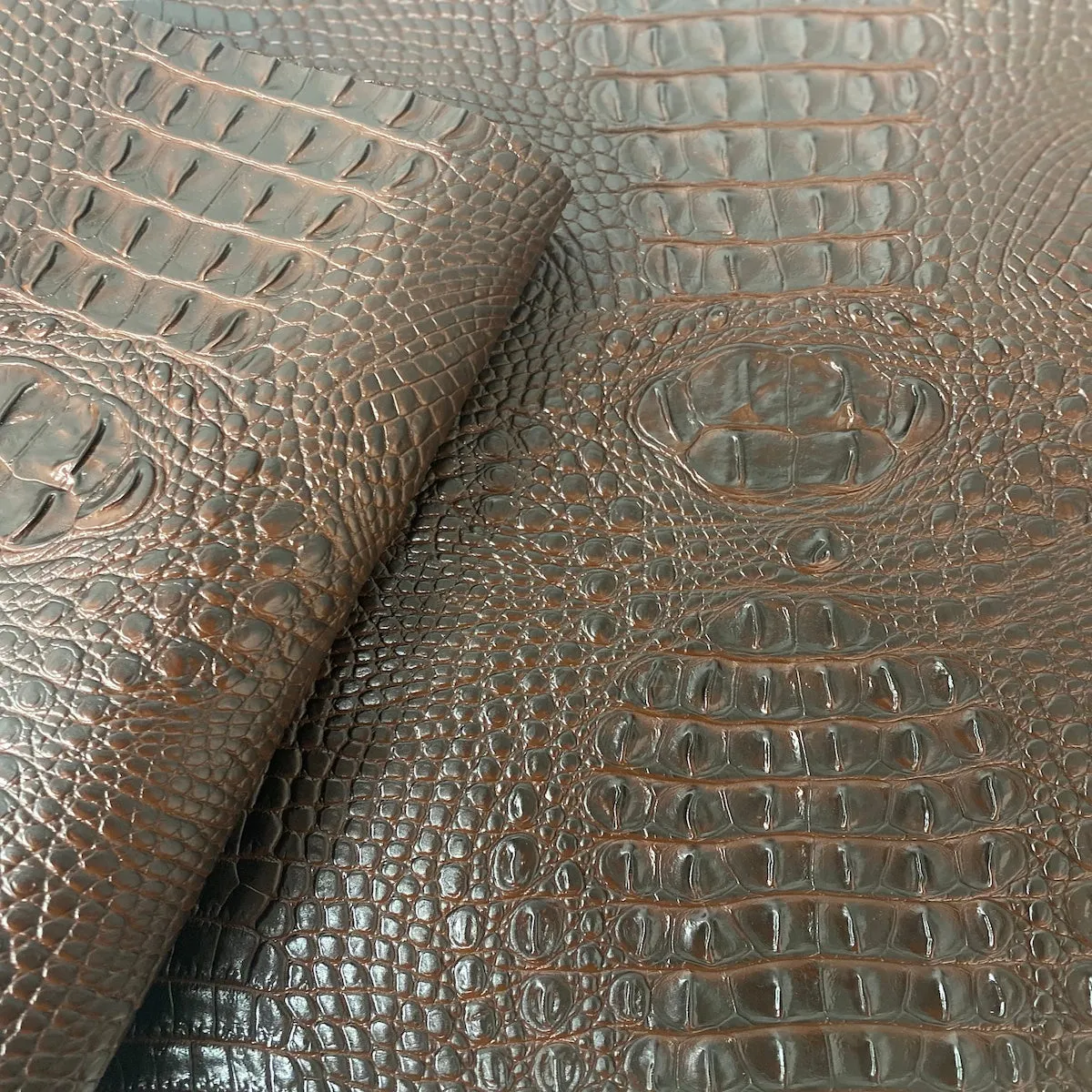 Dark Brown Amazon 3D Embossed Gator Faux Leather Vinyl Fabric