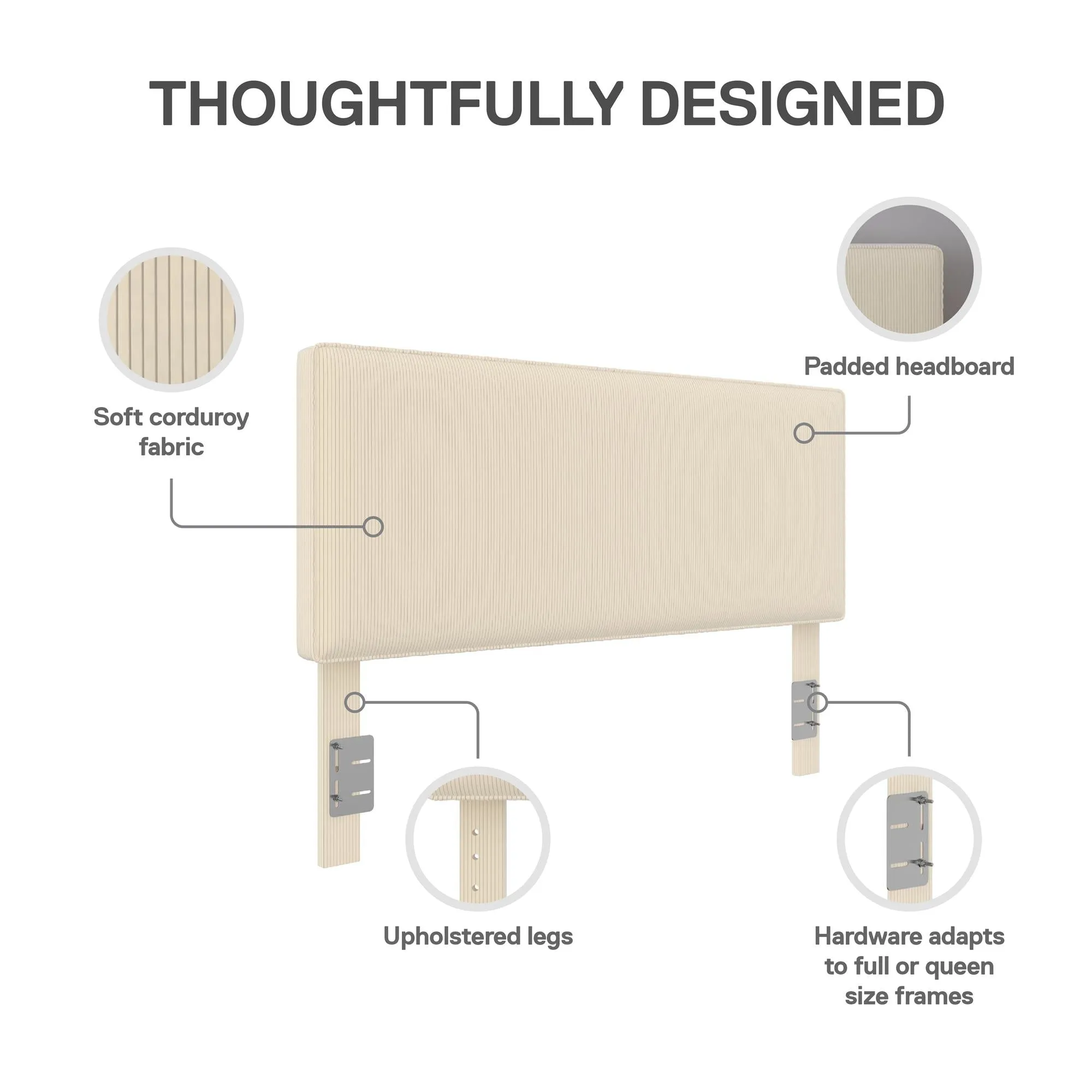 DHP Sloan Full/Queen Upholstered Headboard, Ivory Corduroy