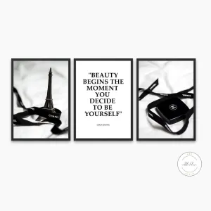 Fashion Wall Art Set Of 3 PRINTABLE ART, Luxury Fashion, Paris Wall Art, Fashion Quotes, Designer Poster Black & White, Glam Wall Art