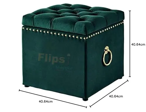 FLIPSSHOPPEE Square Ottoman with Knob Handle Velvet Fabric Seating Stool Foot Rest Upholstered Makeup Chair Coffee Table Padded Seat Shoe Bench for Living Room Entryway Bedroom Office (Green)