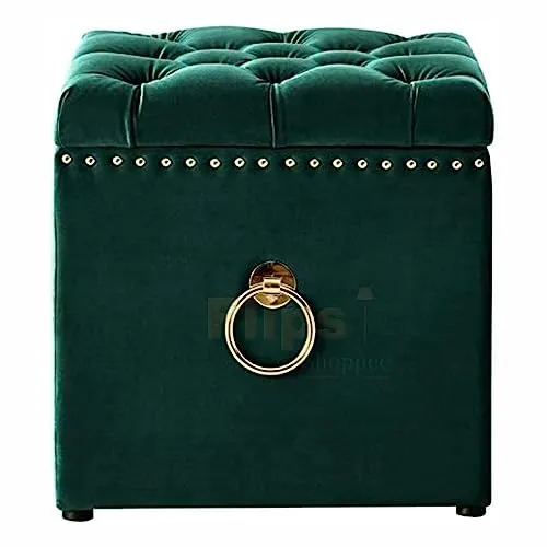 FLIPSSHOPPEE Square Ottoman with Knob Handle Velvet Fabric Seating Stool Foot Rest Upholstered Makeup Chair Coffee Table Padded Seat Shoe Bench for Living Room Entryway Bedroom Office (Green)