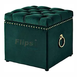 FLIPSSHOPPEE Square Ottoman with Knob Handle Velvet Fabric Seating Stool Foot Rest Upholstered Makeup Chair Coffee Table Padded Seat Shoe Bench for Living Room Entryway Bedroom Office (Green)