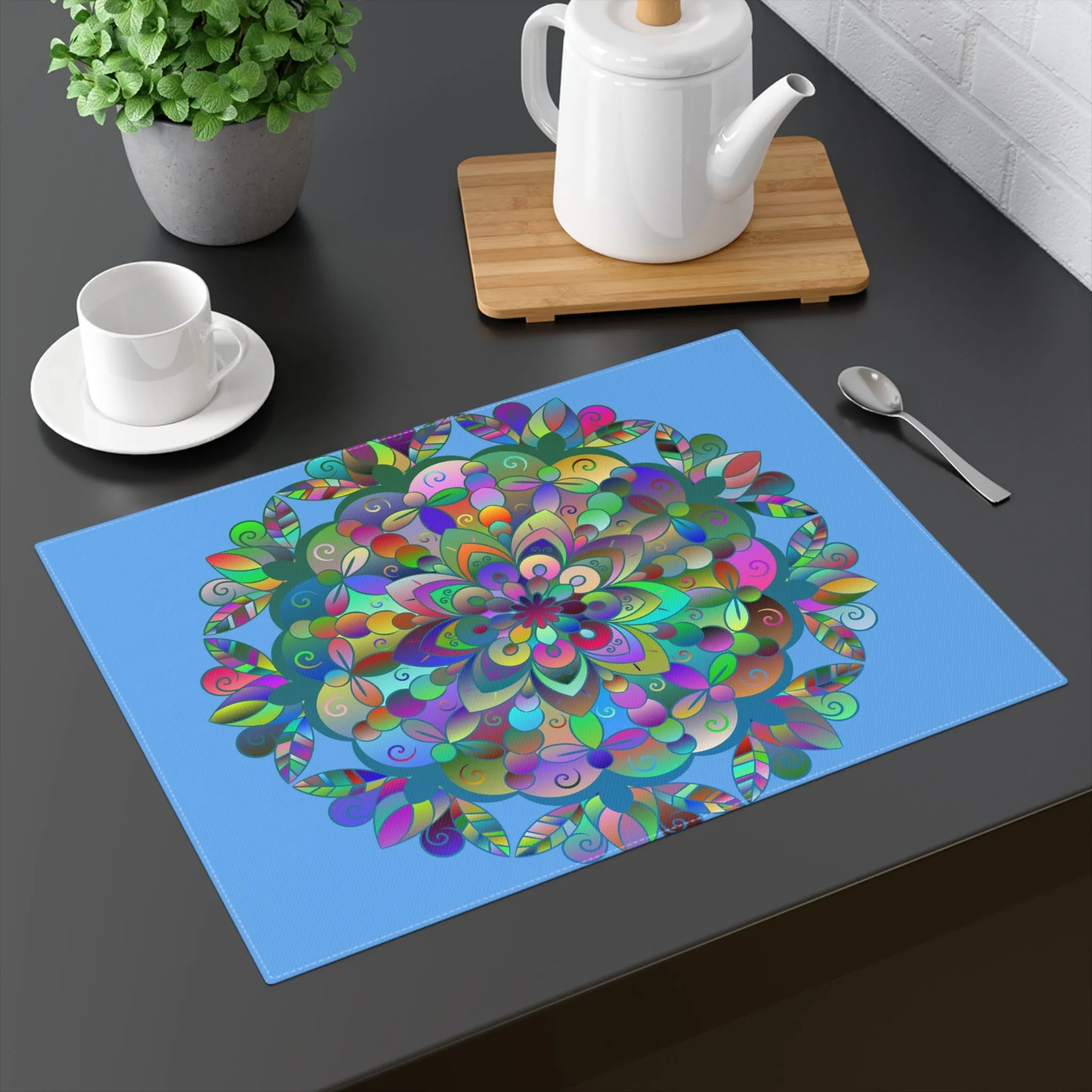 Hand-Drawn Mandala Art Placemat - Light Blue, 1pc