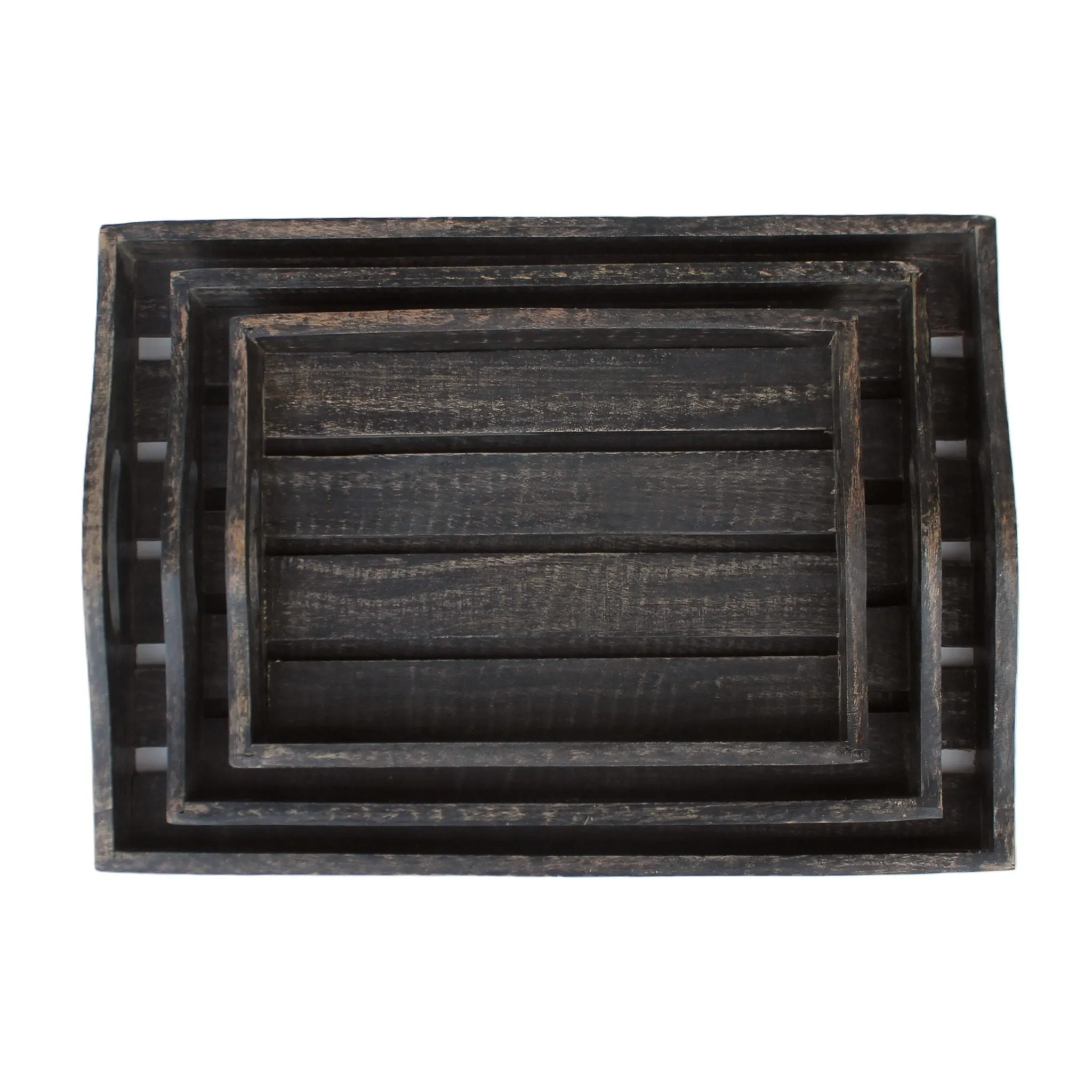 Handmade Barn Wood Serving Tray in Charcoal Grey, Set of 3