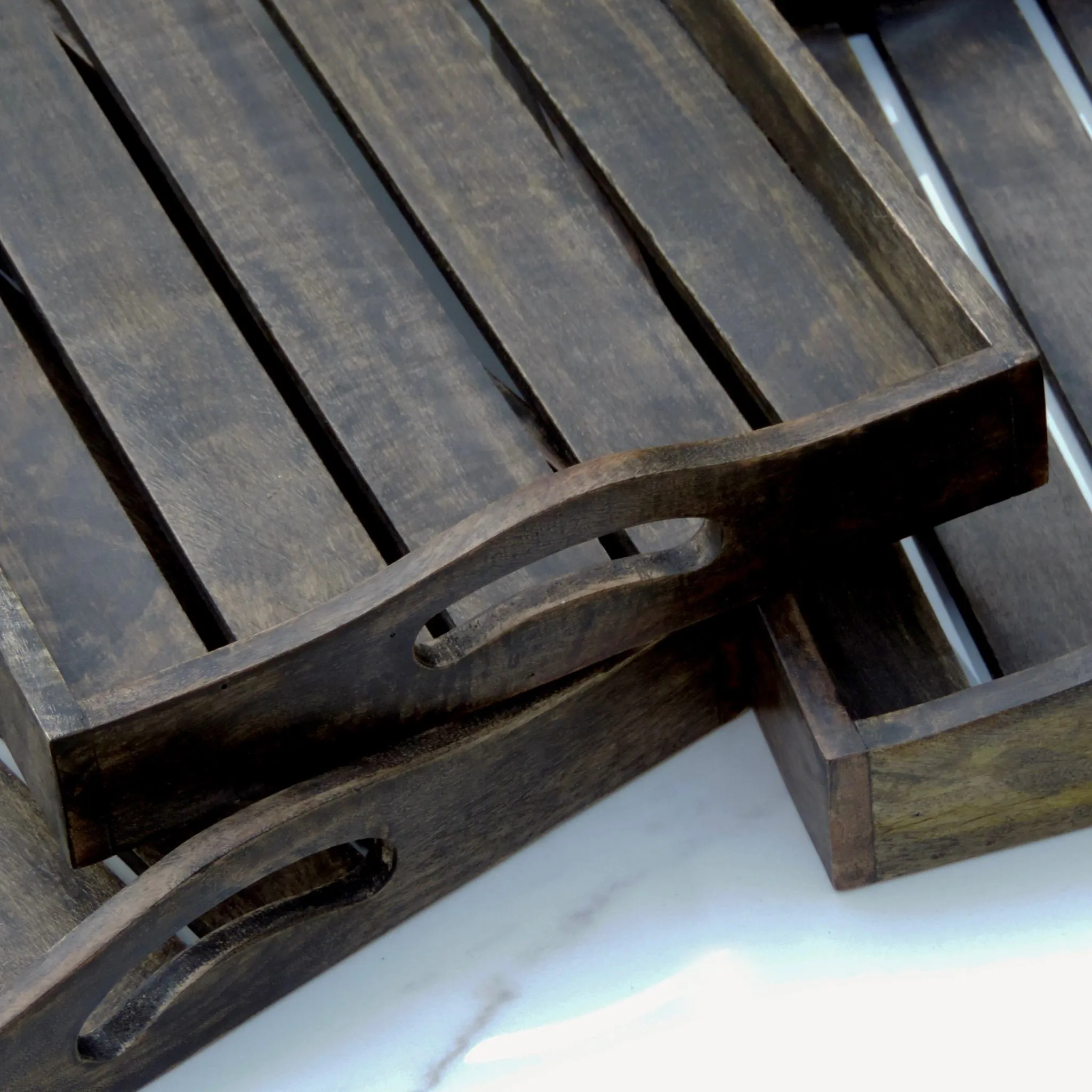 Handmade Barn Wood Serving Tray in Charcoal Grey, Set of 3