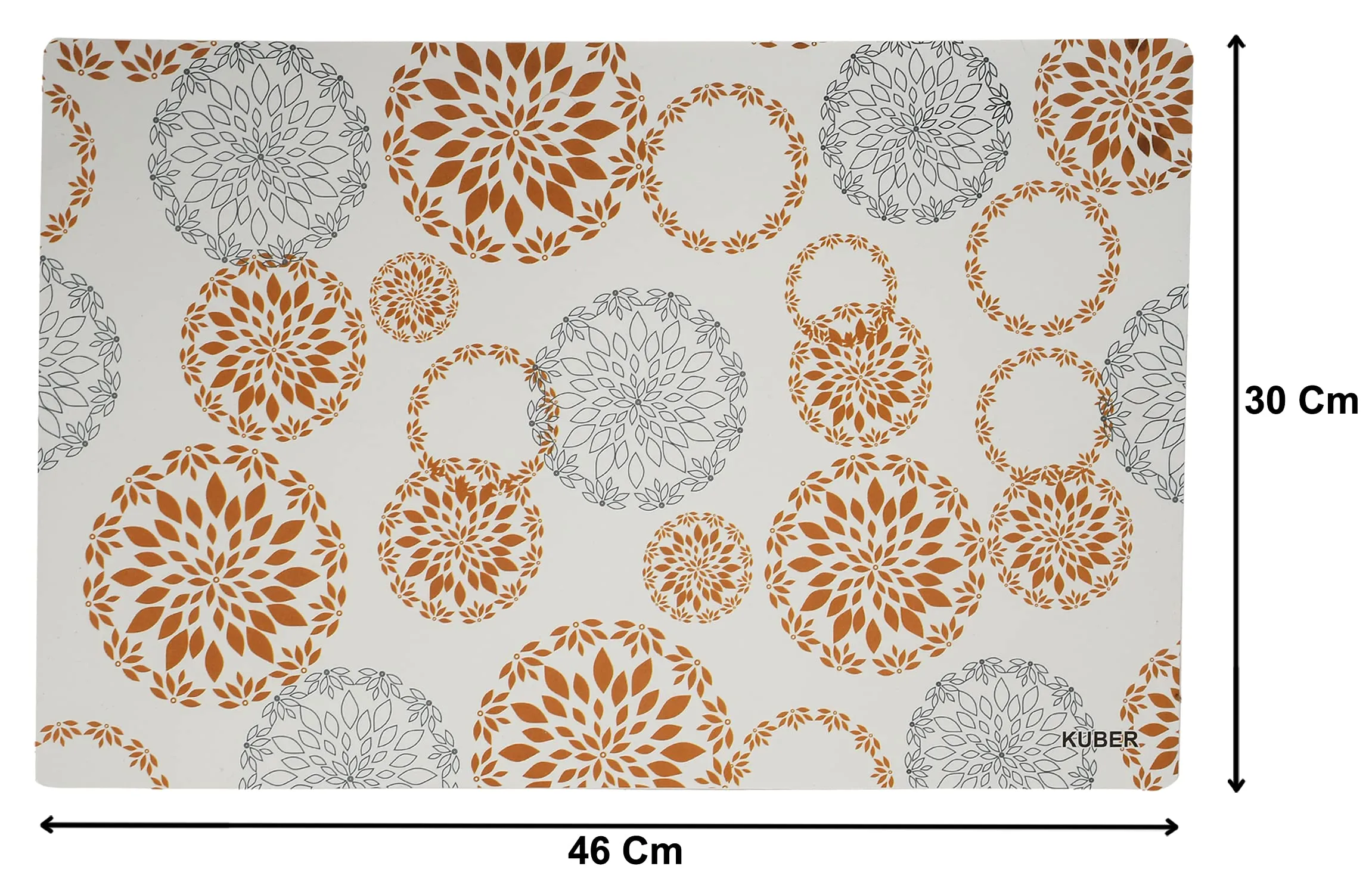 Heart Home PVC Washable Placemats|Non Slip Easy to Clean Wipeable|Rectangular Shape & Rangoli Print|Size 46 x 30 x 1 cm, Pack of 6 (White)-HS_37_HEARTH020138, Polyvinyl Chloride