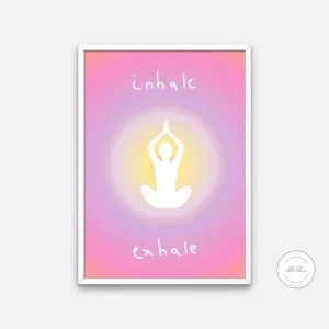 Inhale Exhale Yoga Poster PRINTABLE WALL ART, Danish Pastel, Sports Wall Art, Abstract Color, Aura Aesthetic Art Print, Yoga Pose Poster, Yoga Artwork, Zen Poster