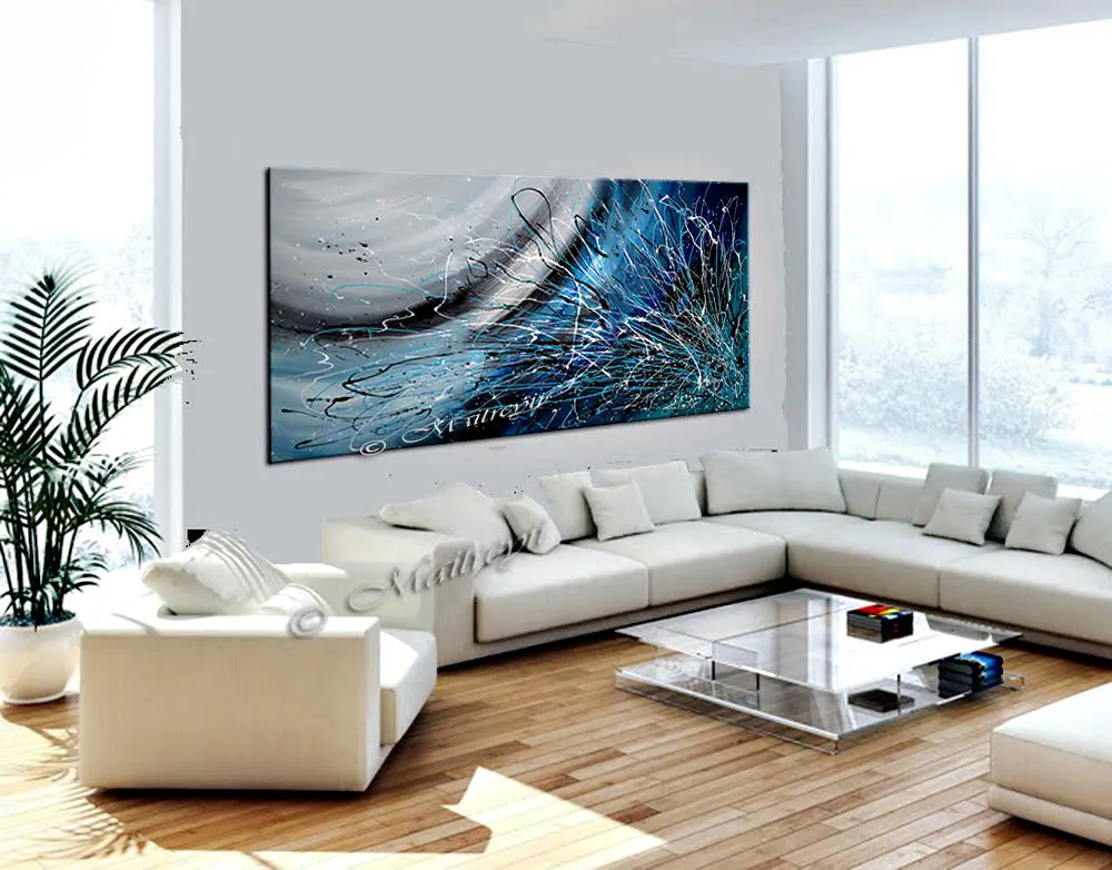 Jackson Pollock Style Oil Painting For Luxury homes - Blue Ocean