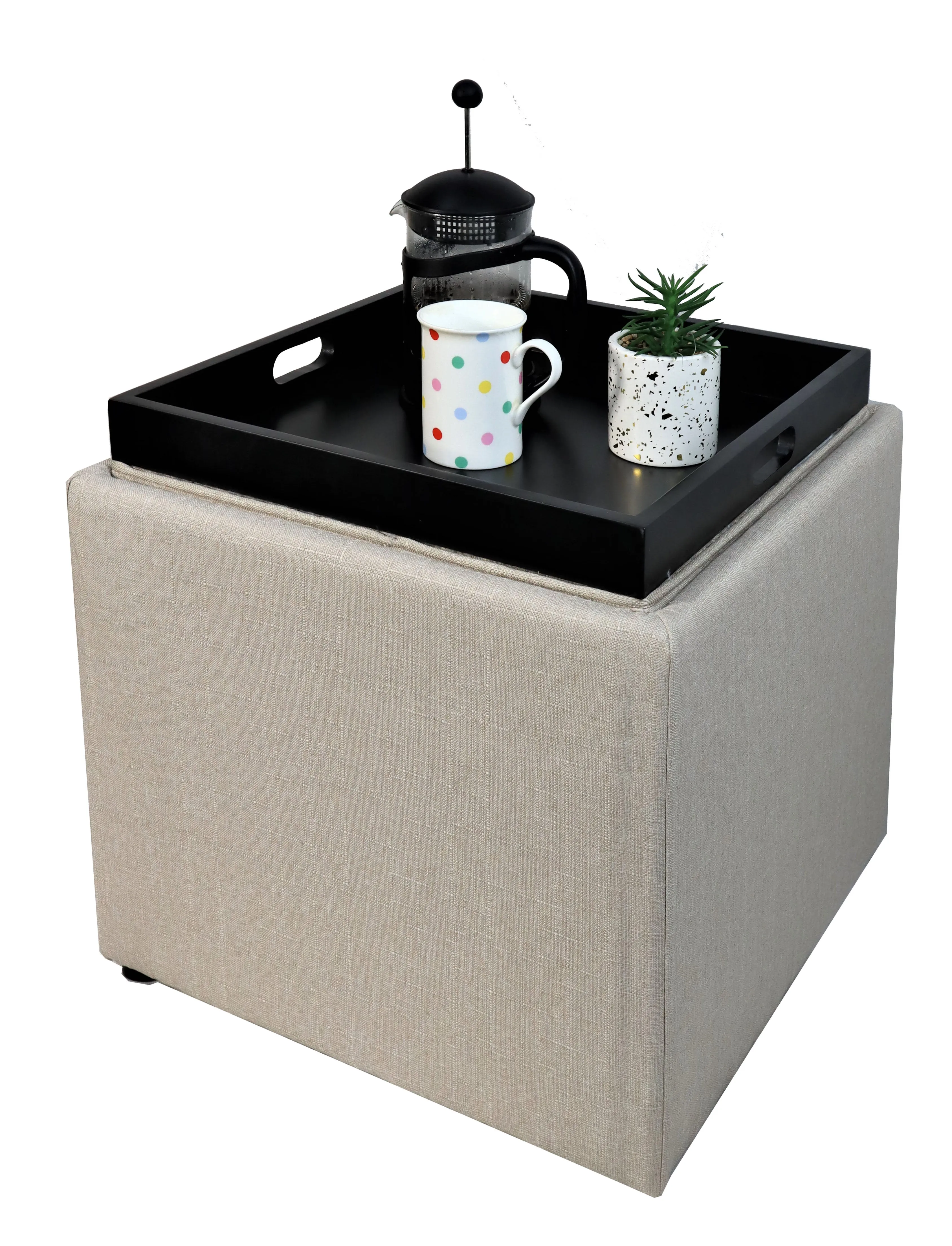 Kas Tray Top Beige Storage Ottoman