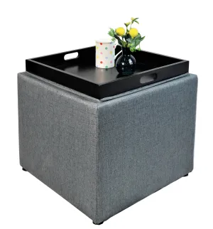 Kas Tray Top Grey Storage Ottoman