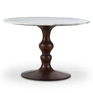 Kestrel Round Dining Table, White Marble/Dark Brown