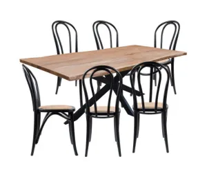 Lantana 7pc 180cm Dining Table 6 Black Arched Back Chair Set Live Edge Acacia