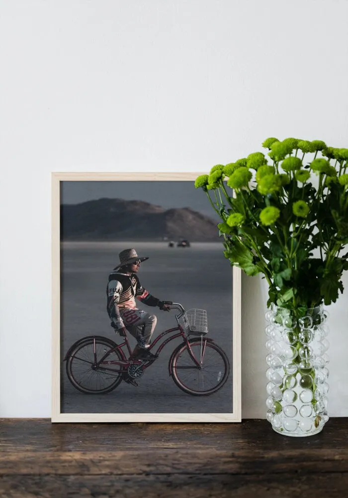 Man On Bike At Burning Man Poster INSTANT DOWNLOAD Art Print, Alternative Wall Art, Rock Poster, Avant Garde Decor, Music Festival Poster