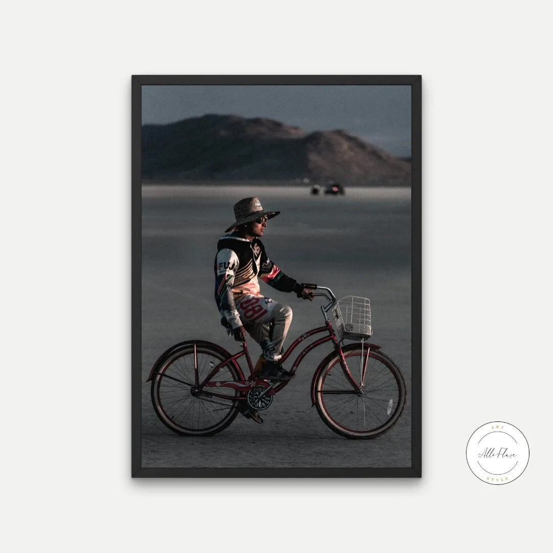 Man On Bike At Burning Man Poster INSTANT DOWNLOAD Art Print, Alternative Wall Art, Rock Poster, Avant Garde Decor, Music Festival Poster