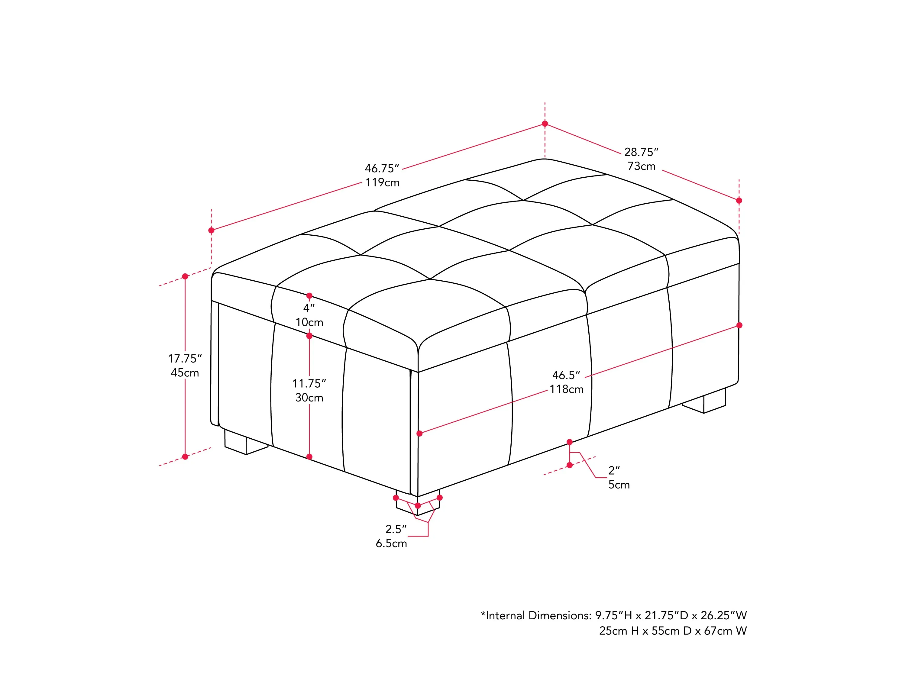 Matte Black Deluxe Storage Ottoman