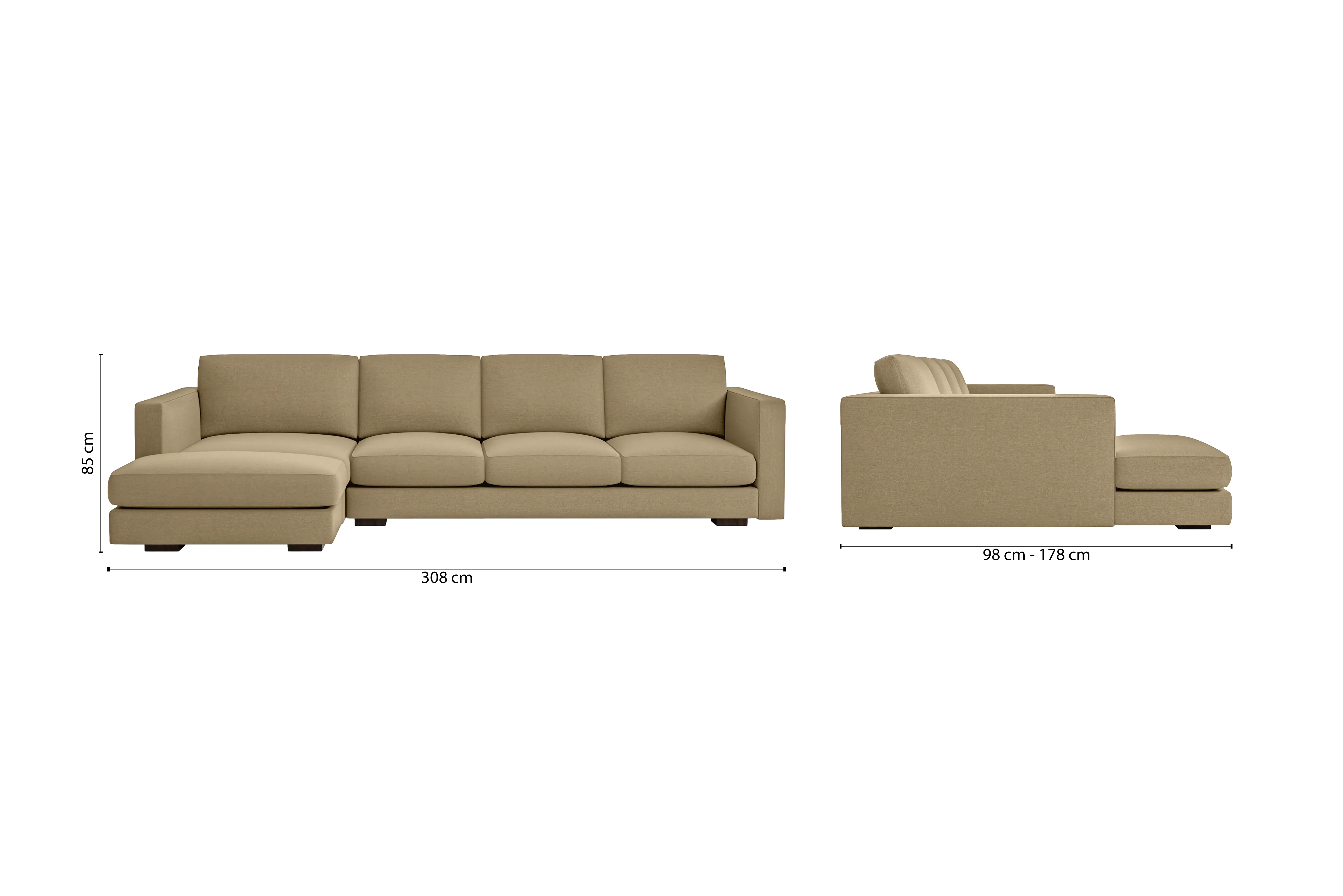 Messina 4 Seater Left Hand Facing Chaise Lounge Corner Sofa Beige Linen Fabric