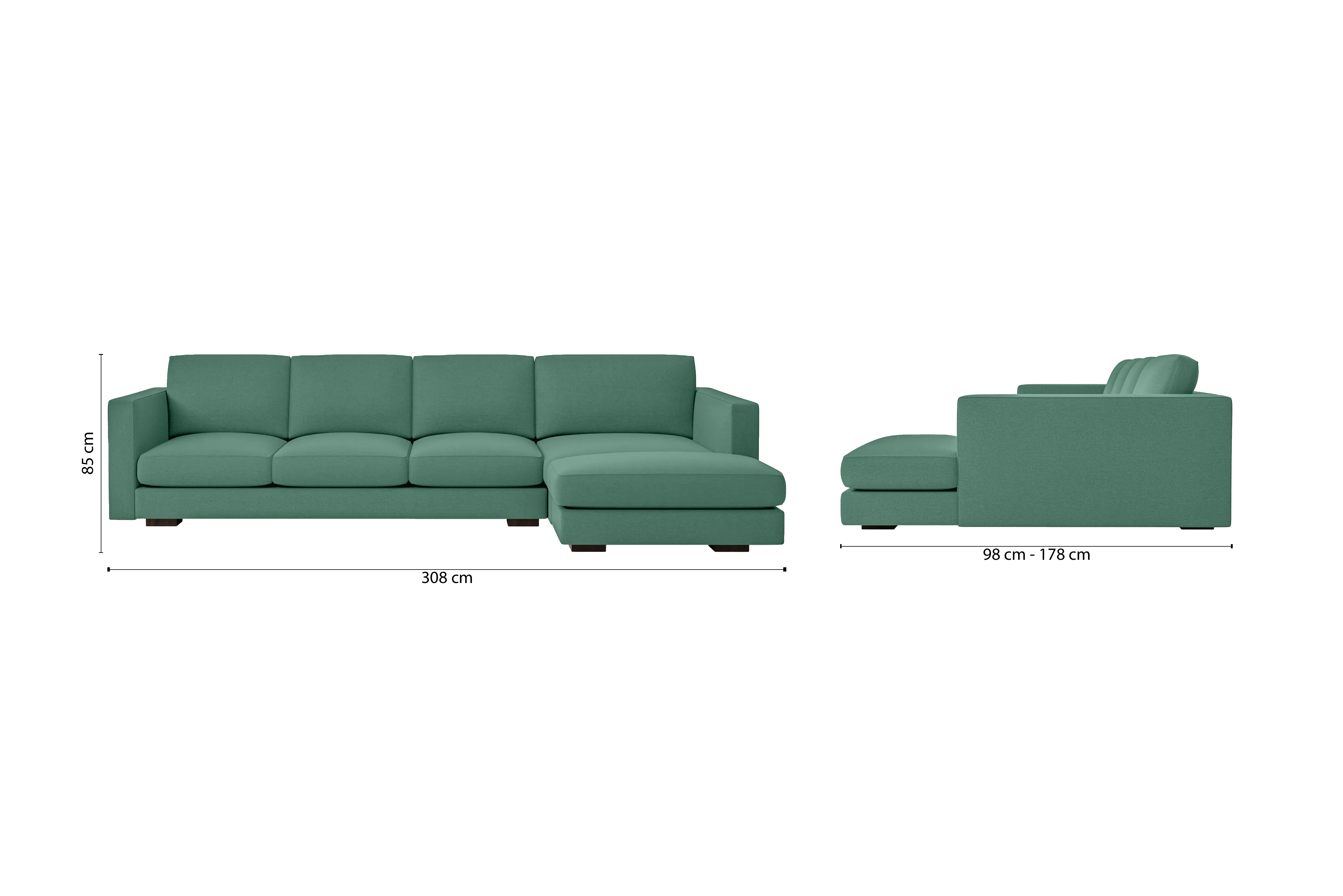 Messina 4 Seater Right Hand Facing Chaise Lounge Corner Sofa Mint Green Linen Fabric