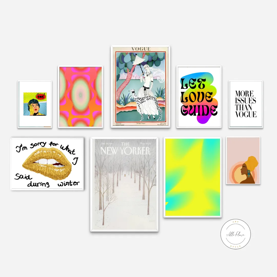 More Issues Than Vogue Eclectic Gallery Wall Set Of 9 PRINTABLE WALL ART, The New Yorker, Fashion Posters, Inspirational Wall Art, Neon Prints, Abstract Wall Art Living Room