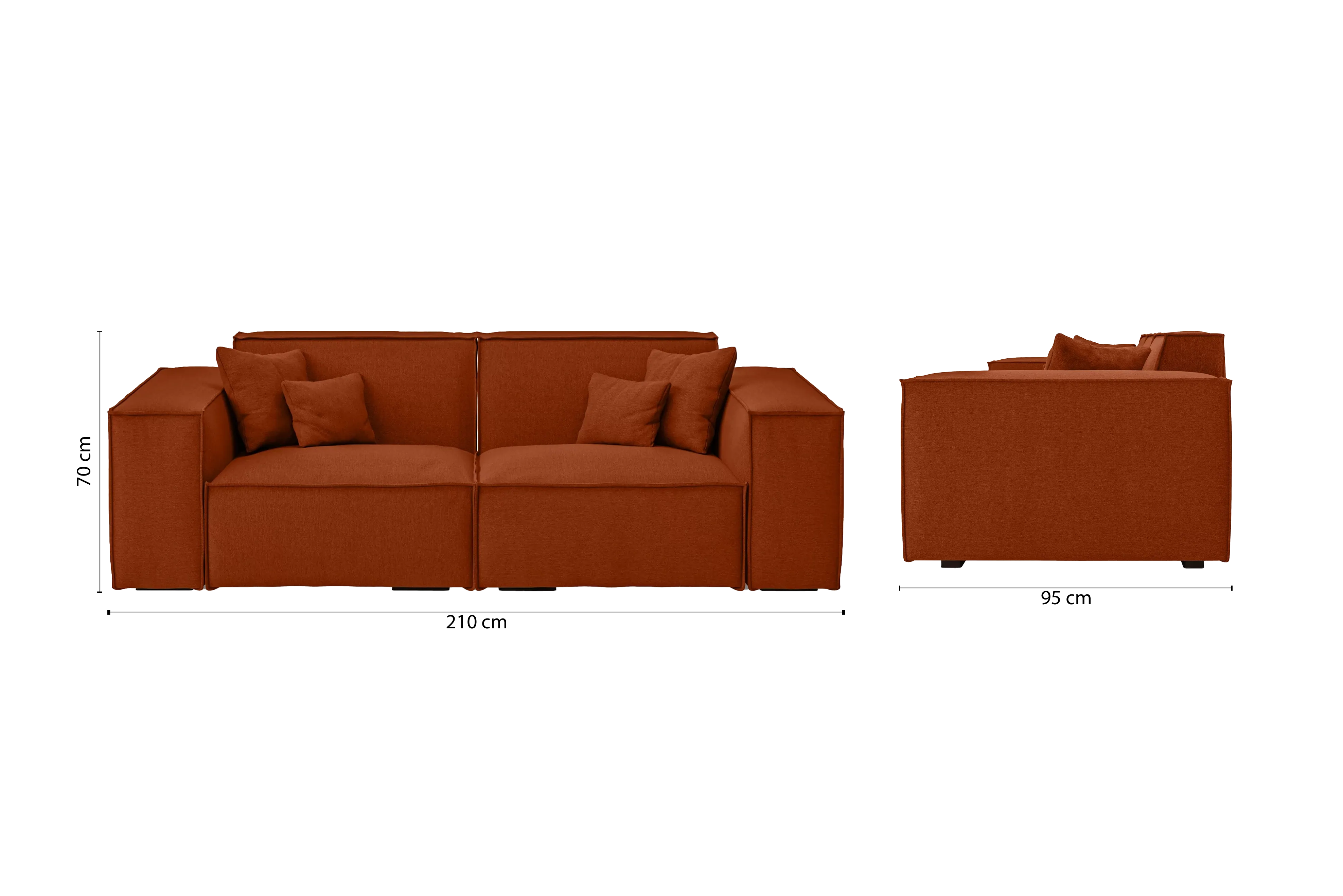 Naples 2 Seater Sofa Orange Linen Fabric