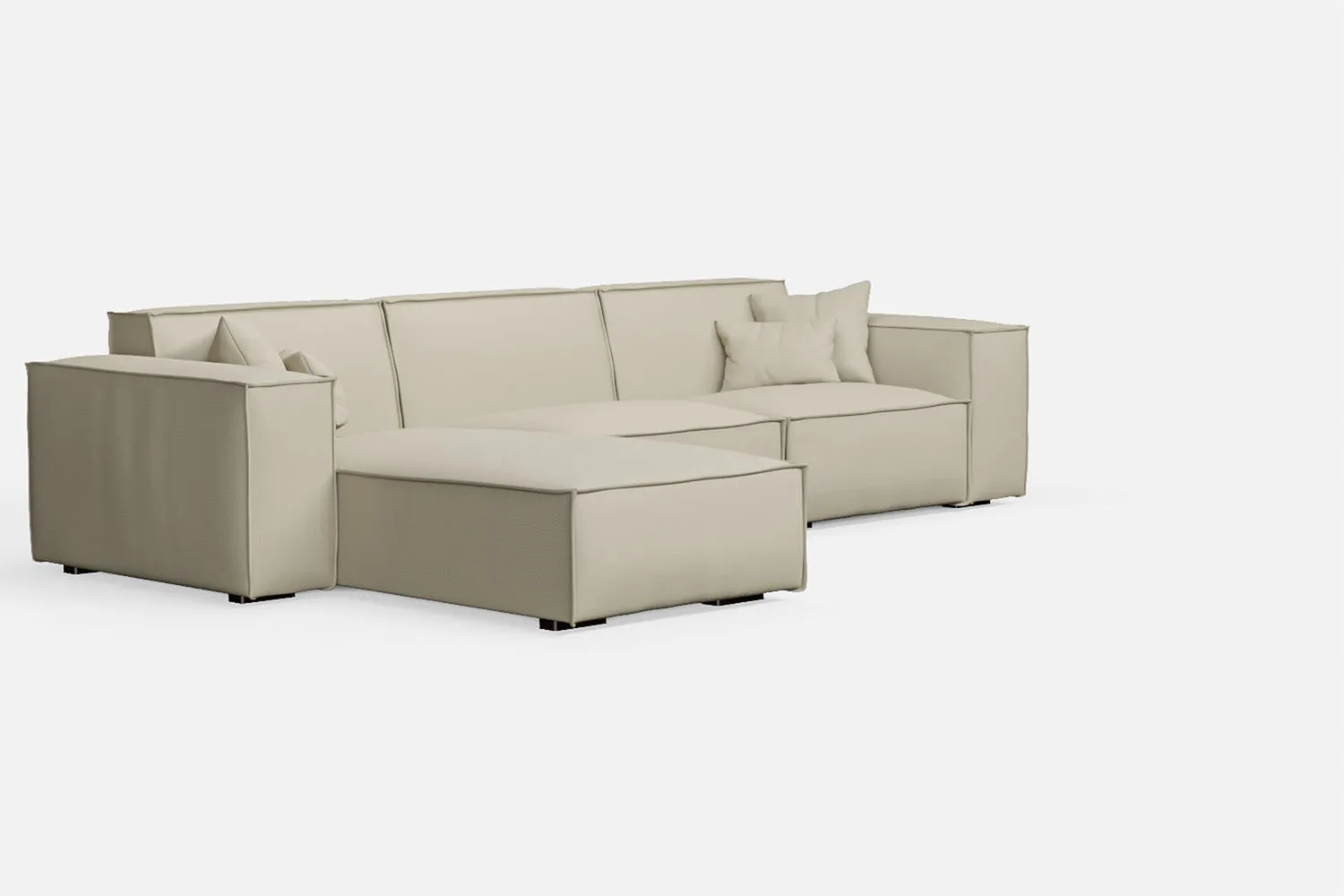 Naples 3 Seater Left Hand Facing Chaise Lounge Corner Sofa Cream Leather