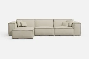 Naples 3 Seater Left Hand Facing Chaise Lounge Corner Sofa Cream Leather