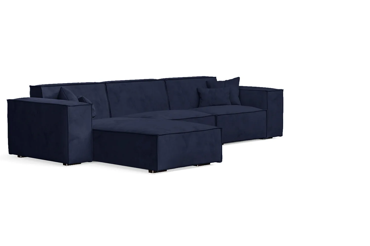 Naples 3 Seater Left Hand Facing Chaise Lounge Corner Sofa Dark Blue Velvet