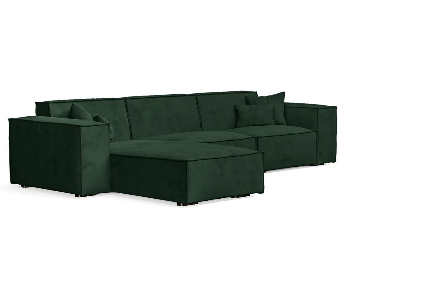 Naples 3 Seater Left Hand Facing Chaise Lounge Corner Sofa Green Velvet