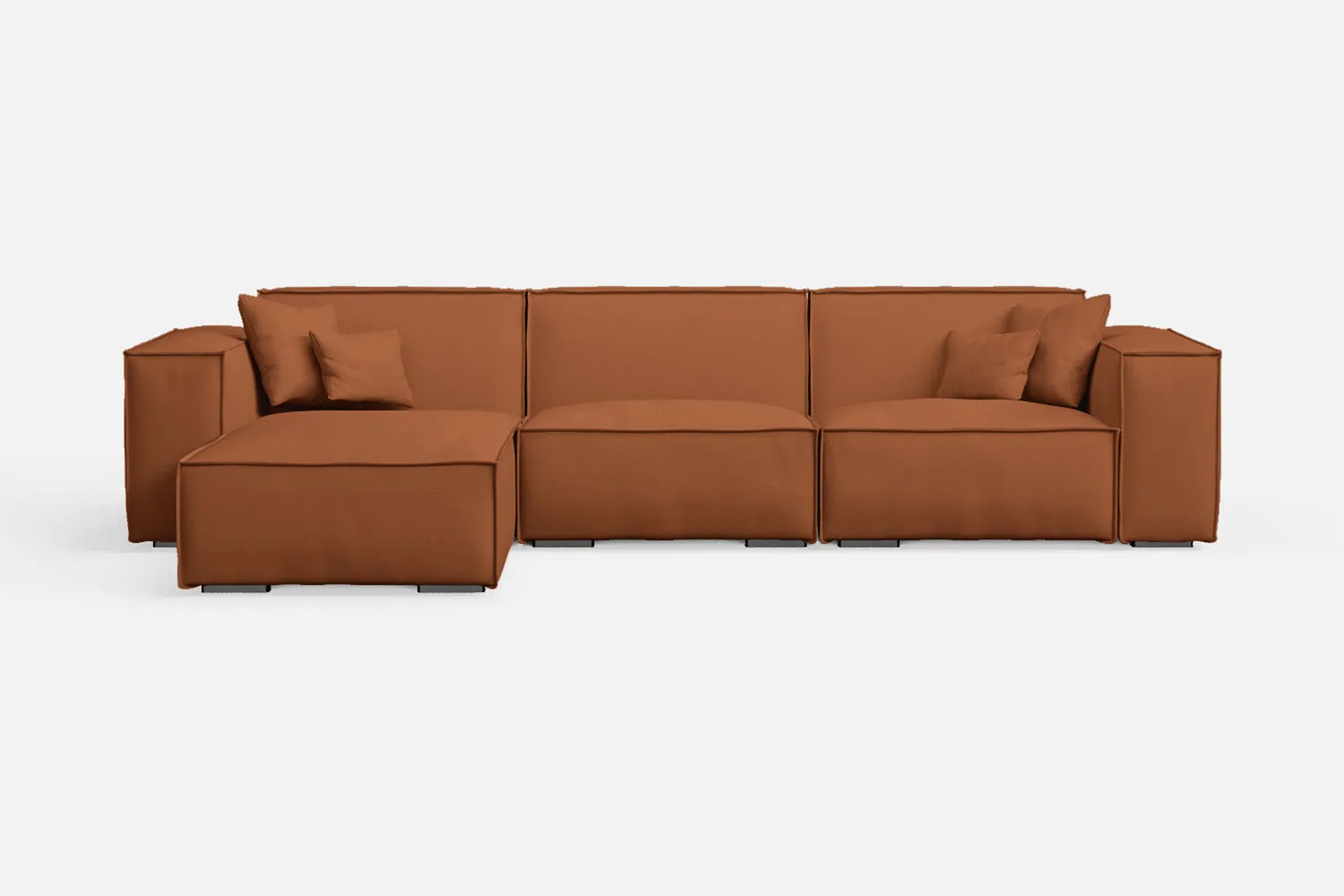 Naples 3 Seater Left Hand Facing Chaise Lounge Corner Sofa Tan Brown Leather