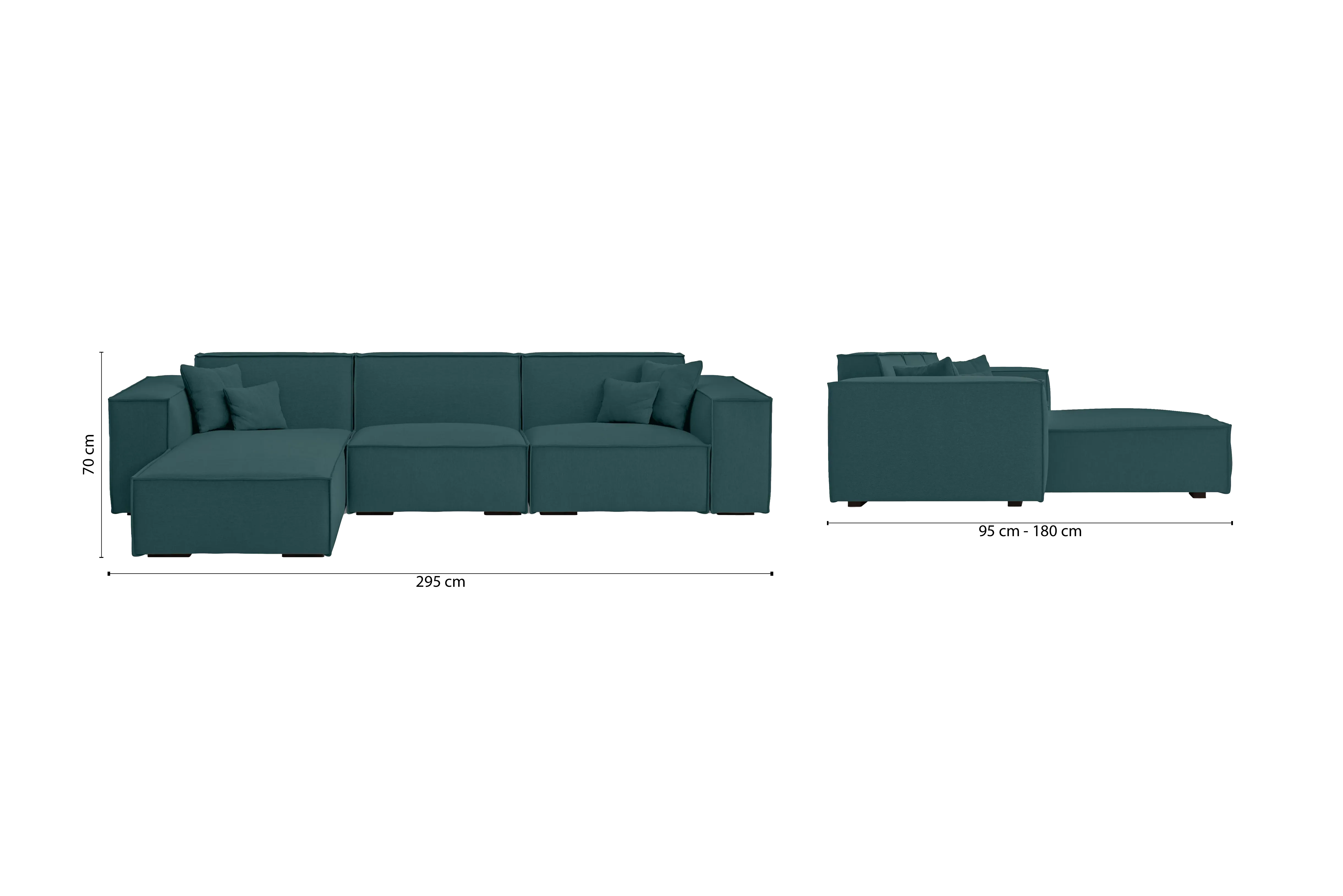 Naples 3 Seater Left Hand Facing Chaise Lounge Corner Sofa Teal Linen Fabric