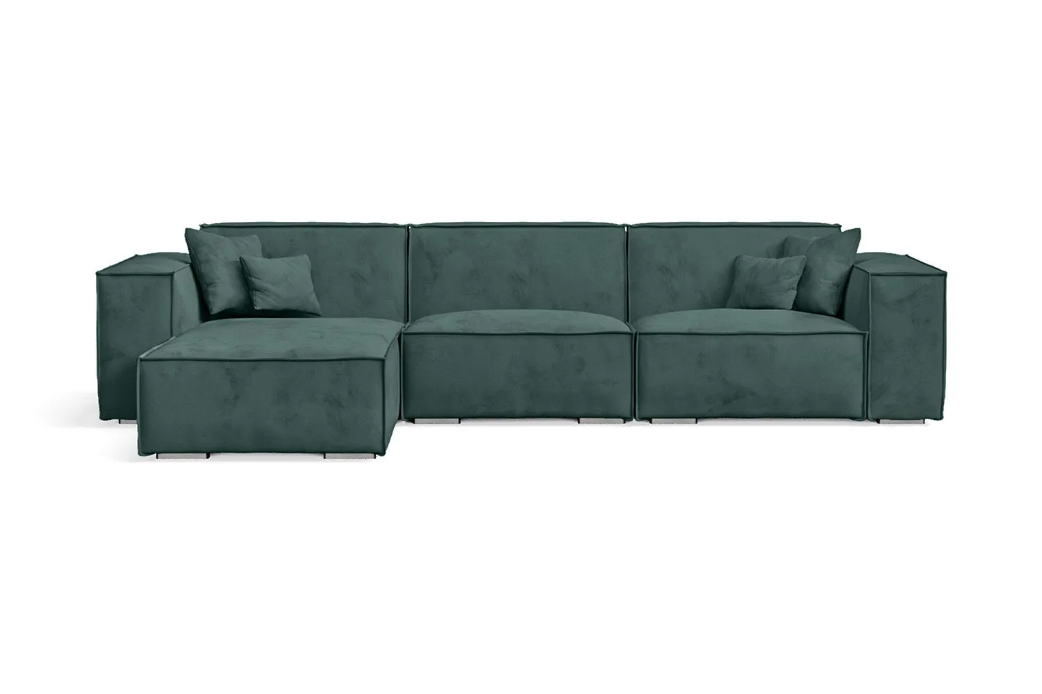 Naples 3 Seater Left Hand Facing Chaise Lounge Corner Sofa Teal Velvet