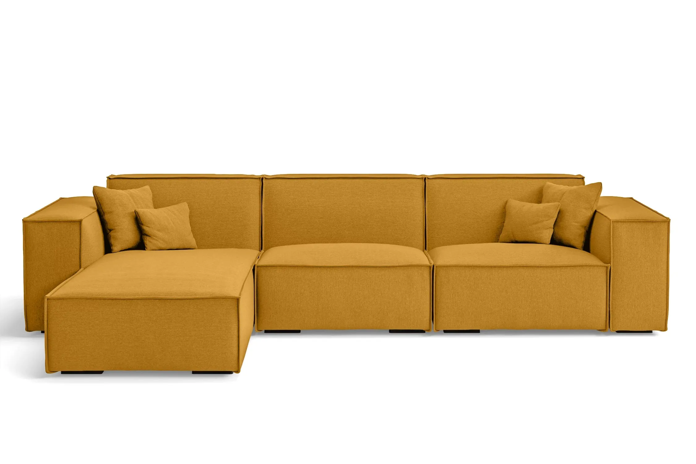 Naples 3 Seater Left Hand Facing Chaise Lounge Corner Sofa Yellow Linen Fabric