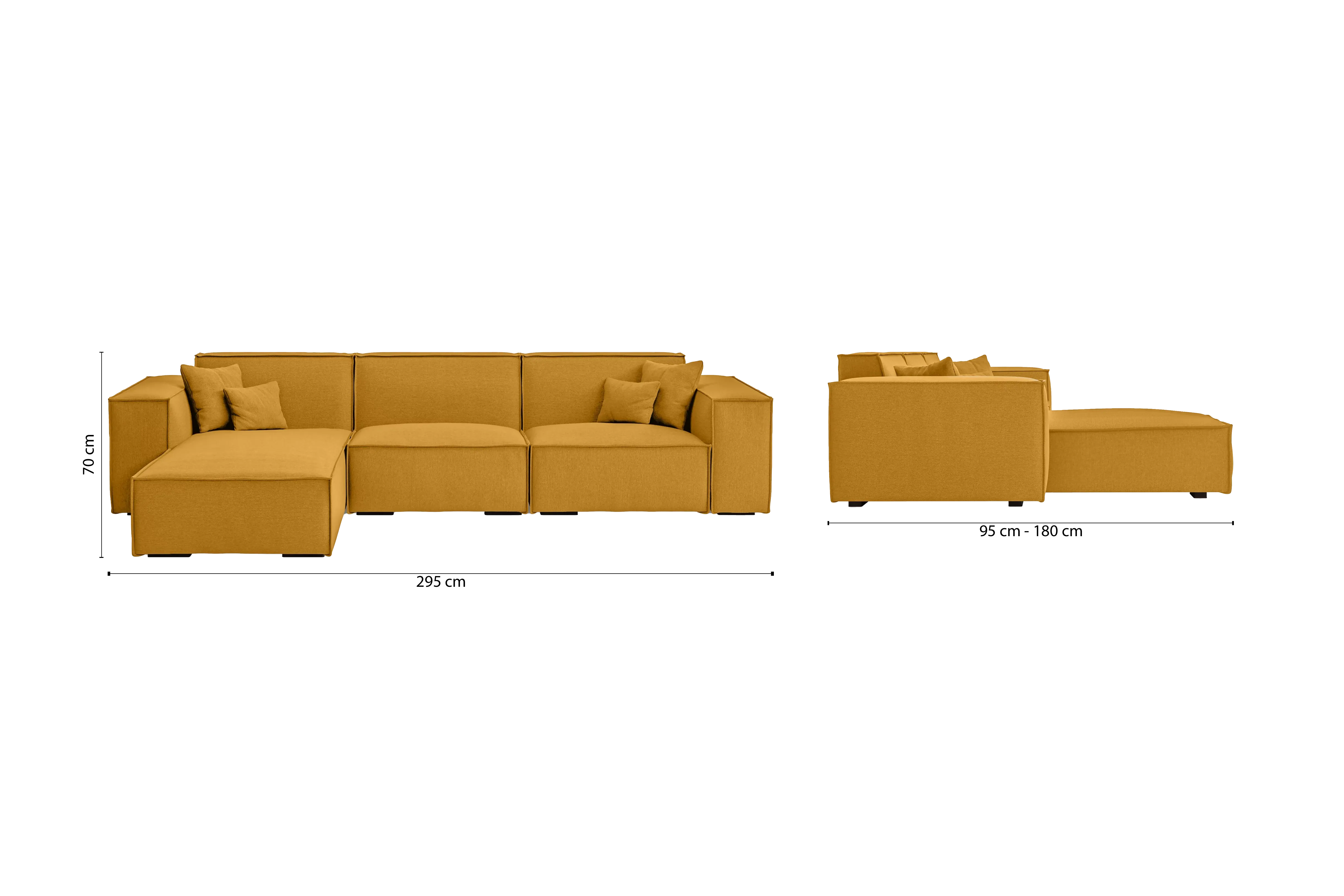 Naples 3 Seater Left Hand Facing Chaise Lounge Corner Sofa Yellow Linen Fabric