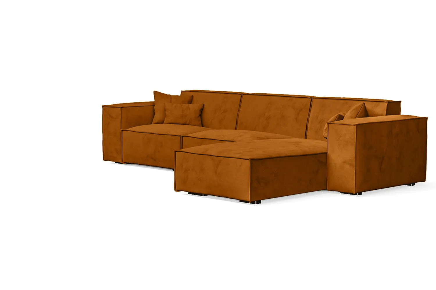 Naples 3 Seater Right Hand Facing Chaise Lounge Corner Sofa Gold Velvet