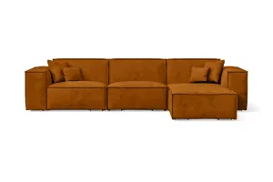 Naples 3 Seater Right Hand Facing Chaise Lounge Corner Sofa Gold Velvet