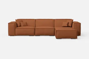 Naples 3 Seater Right Hand Facing Chaise Lounge Corner Sofa Tan Brown Leather