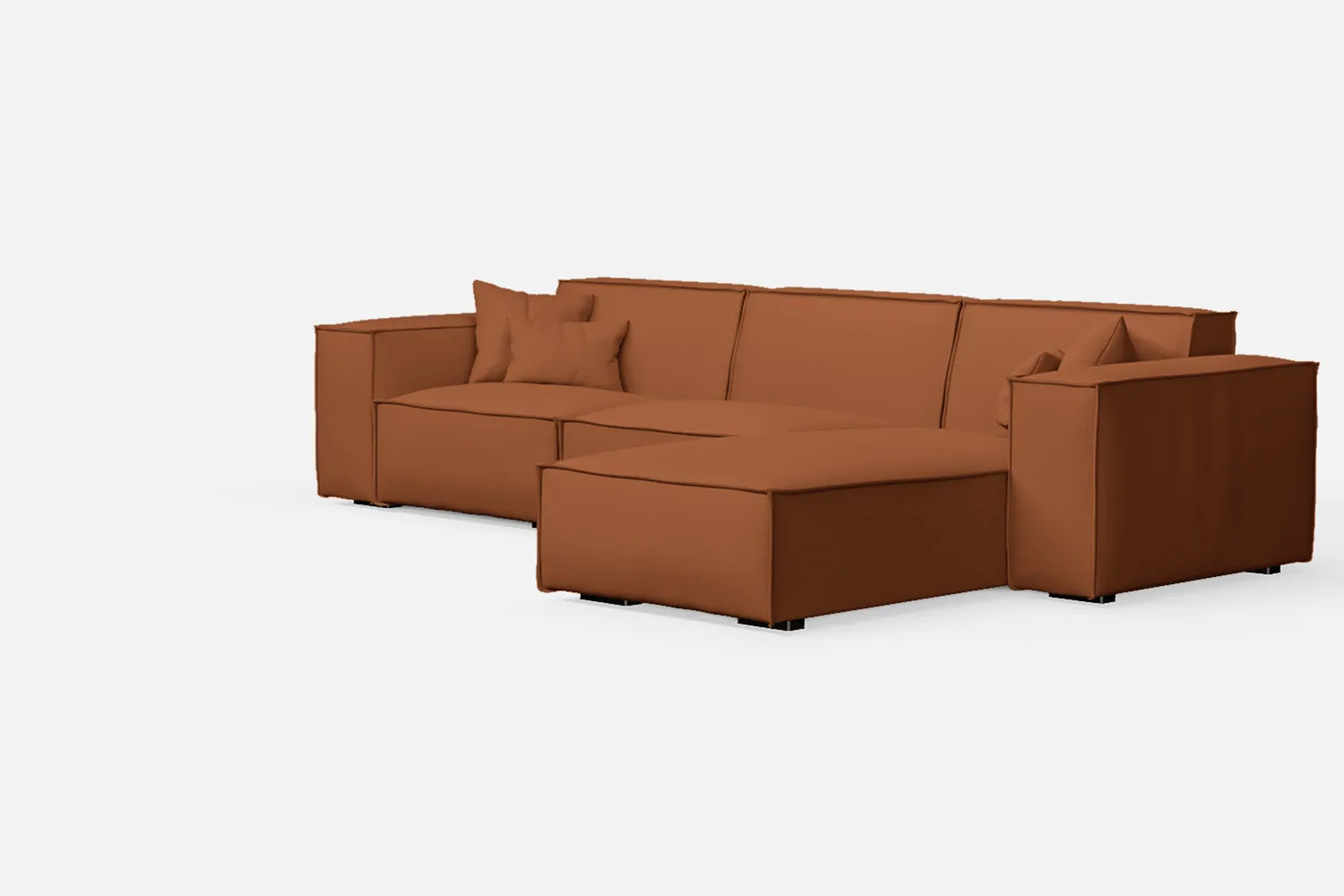 Naples 3 Seater Right Hand Facing Chaise Lounge Corner Sofa Tan Brown Leather