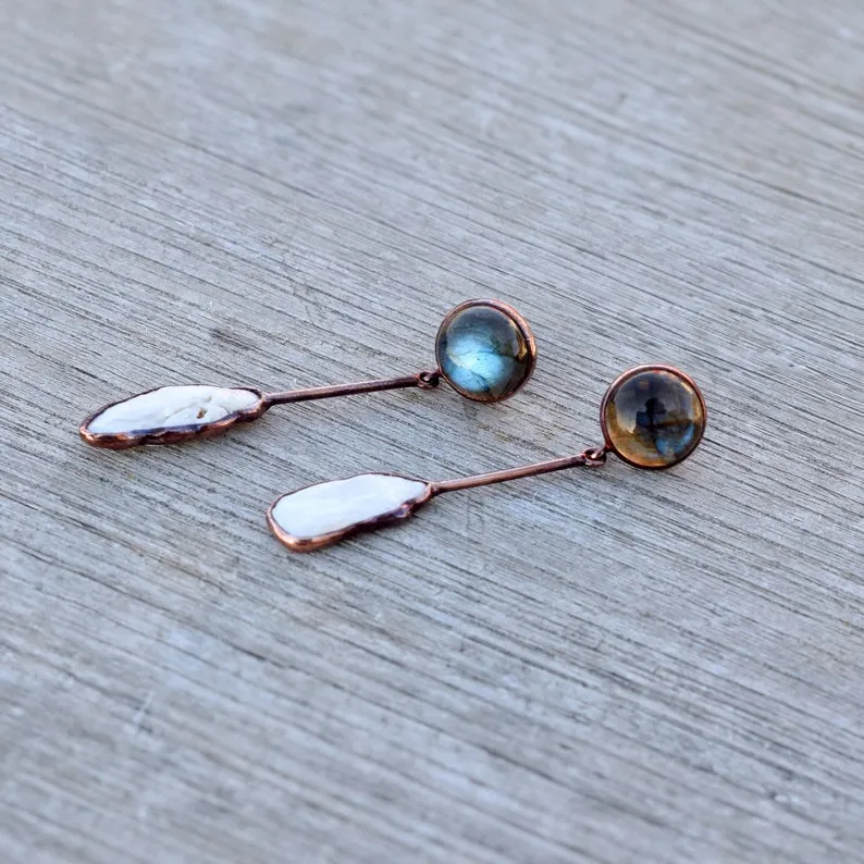 Natural Fire Labradorite Gemstone Earrings