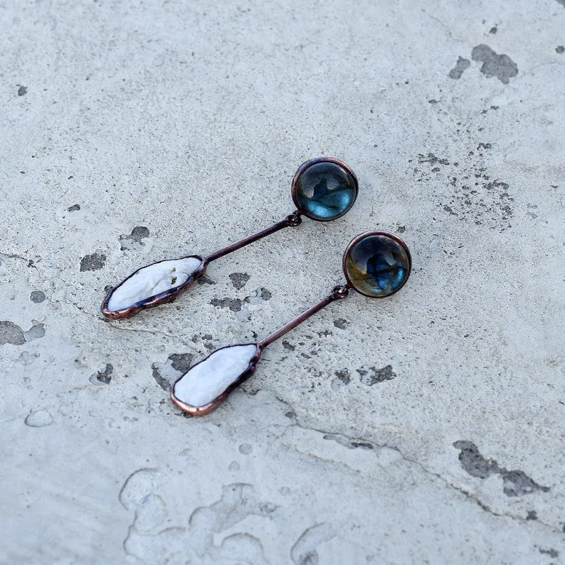 Natural Fire Labradorite Gemstone Earrings