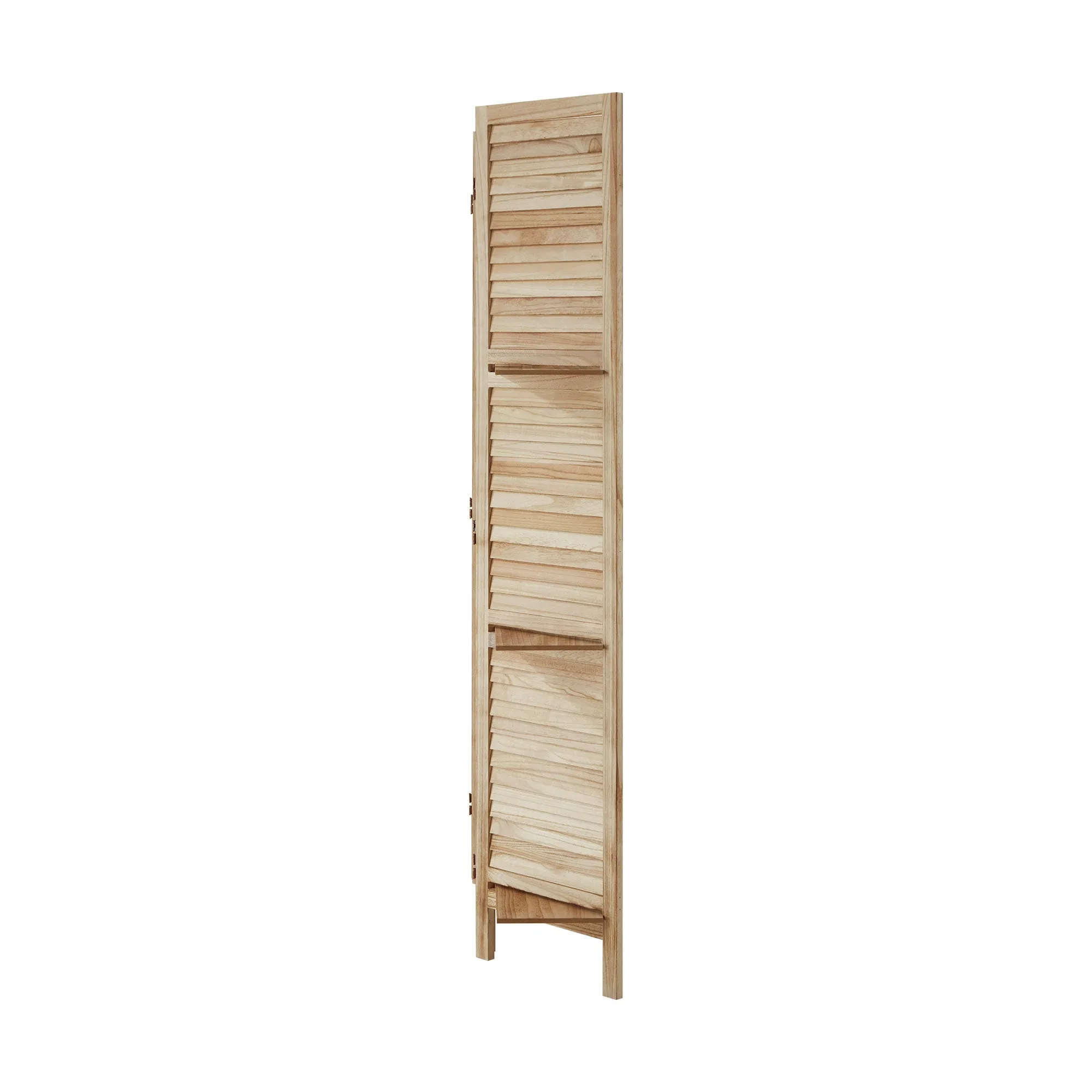 Oikiture 4 Panel Room Divider Privacy Screen With Shelves Timber Wooden Natural