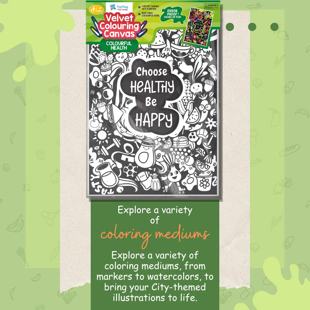 Pepplay Velvet Colouring Card Canvas- Colourful Health