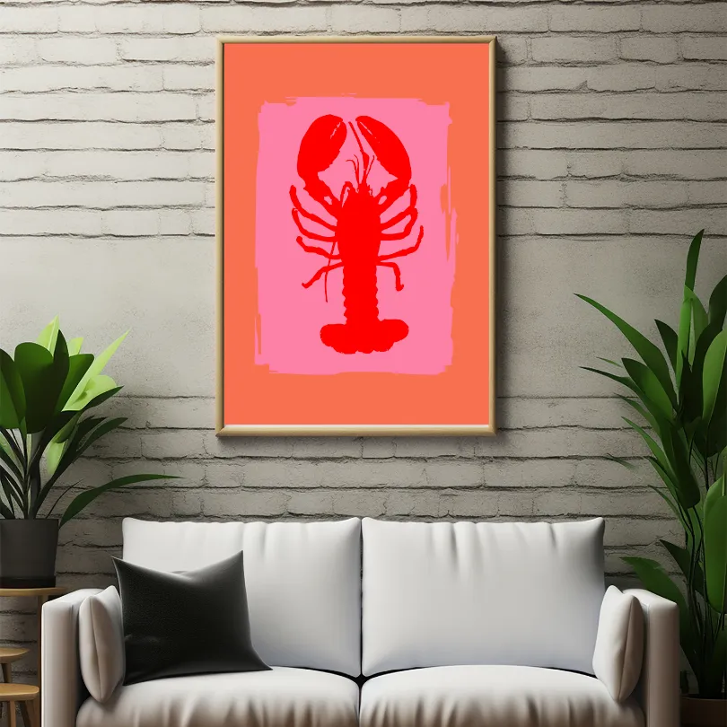 Pink and Red Lobster Poster PRINTABLE Wall ART, Coastal Wall Art, Beachy Wall Art, Pink Red Wall Art, Seaside Print, Nantucket, Preppy Coastal