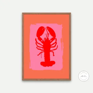 Pink and Red Lobster Poster PRINTABLE Wall ART, Coastal Wall Art, Beachy Wall Art, Pink Red Wall Art, Seaside Print, Nantucket, Preppy Coastal