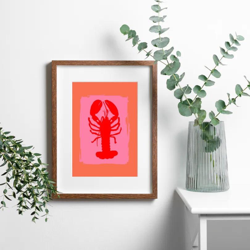 Pink and Red Lobster Poster PRINTABLE Wall ART, Coastal Wall Art, Beachy Wall Art, Pink Red Wall Art, Seaside Print, Nantucket, Preppy Coastal